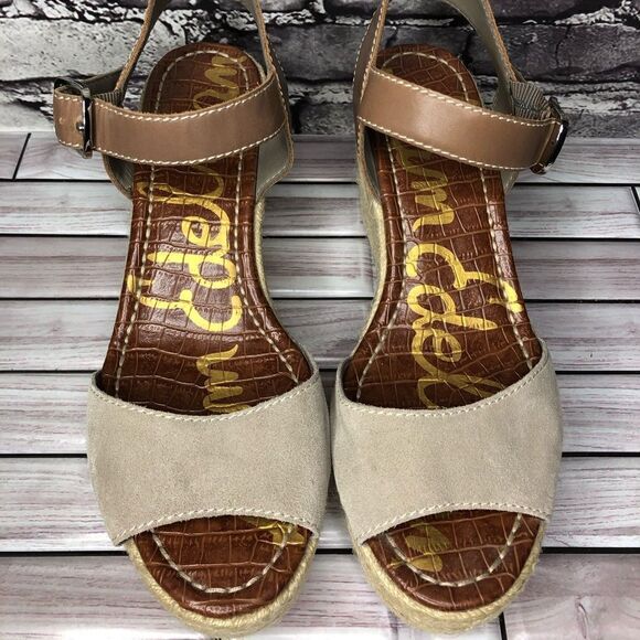 Sam Edelman Dimitree Putty Dark Ankle Strap Espadrille Wedges Women’s Sz 9.5M US - Picture 2 of 16